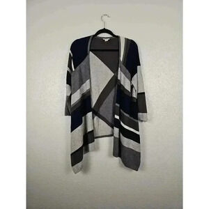 Chicos Womens Navy Gray Black 34 Sleeve Cardigan Size 2